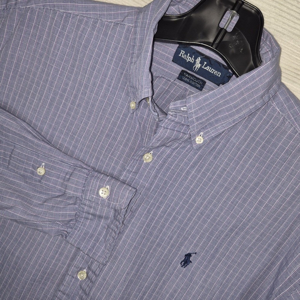Ralph Lauren Yarmouth Button Down Shirt Purple Blue Stripe Men's 15.5